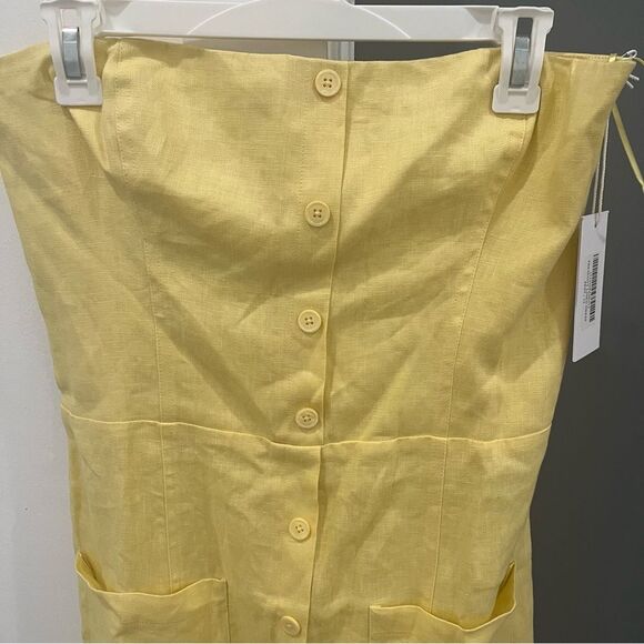 NWT Reformation Midi Dress Linen Butter Yellow Strapless Prescott size 12 - Picture 4 of 9
